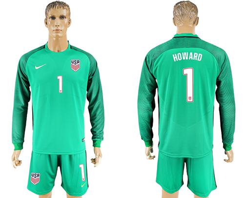 USA #1 Howard Green Long Sleeves Goalkeeper Soccer Country Jersey - Click Image to Close